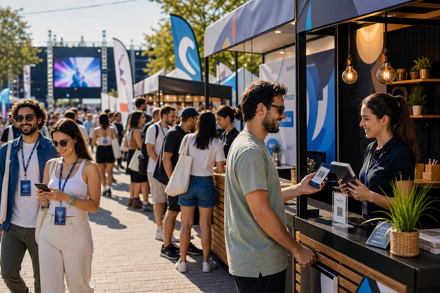 Busy event place and sponsor promenade