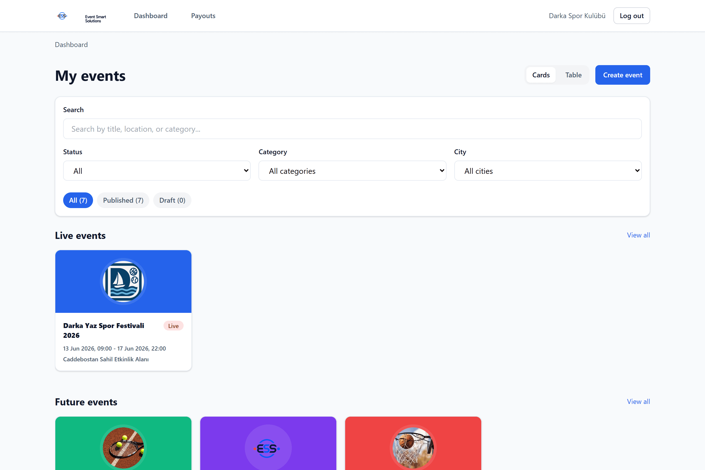 Host dashboard in Event Smart Solutions