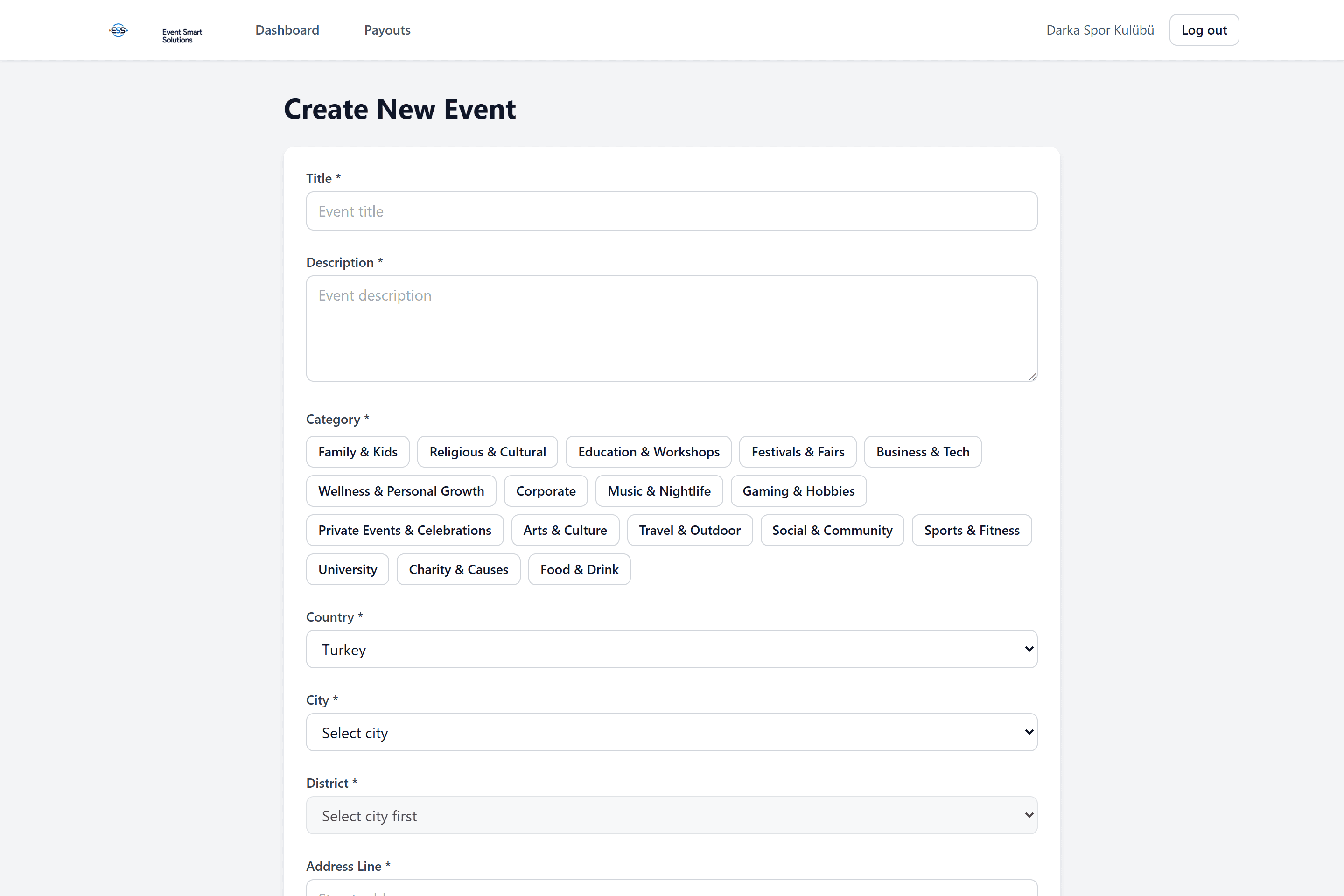 Host Admin — event creation and setup